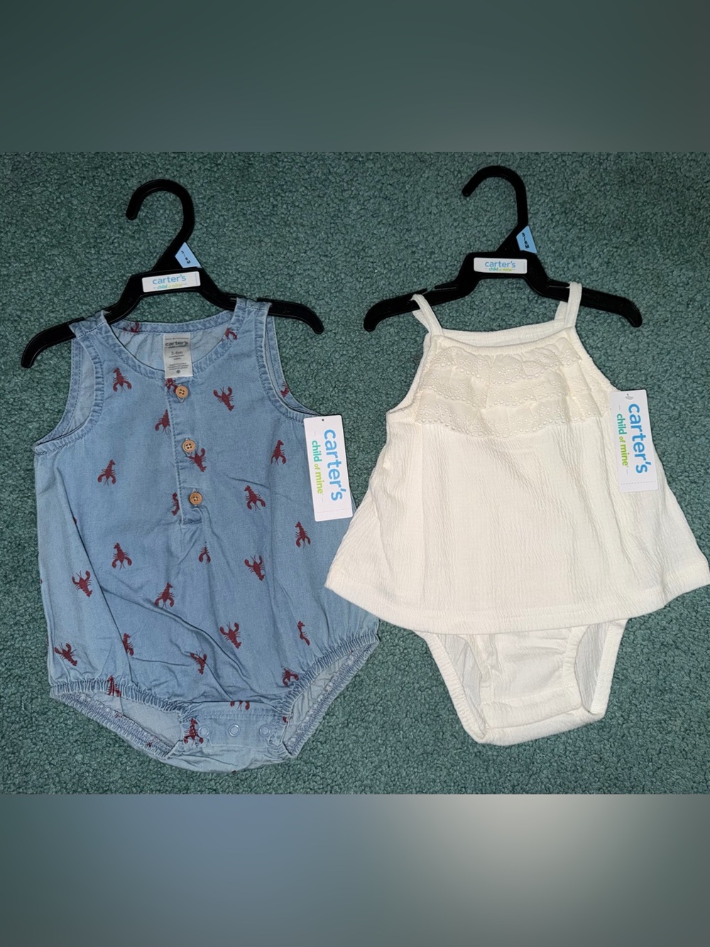 Carter's Light Blue Lobster Romper & White Eyelet Dress Bundle!